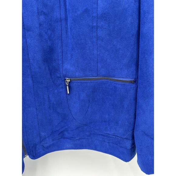 Studio Works Woman 20W Blue Faux Suede Zip Jacket Plus Size Career Blazer - Picture 4 of 7